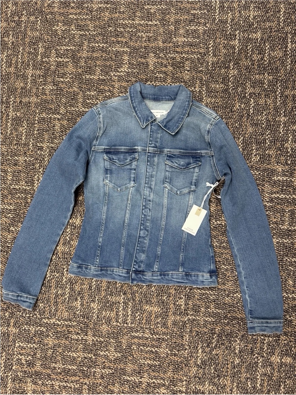 NWT Good American Classic Jean Jacket Snap Pocket Medium Wash Size M